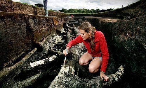девушка археолог копает на работе